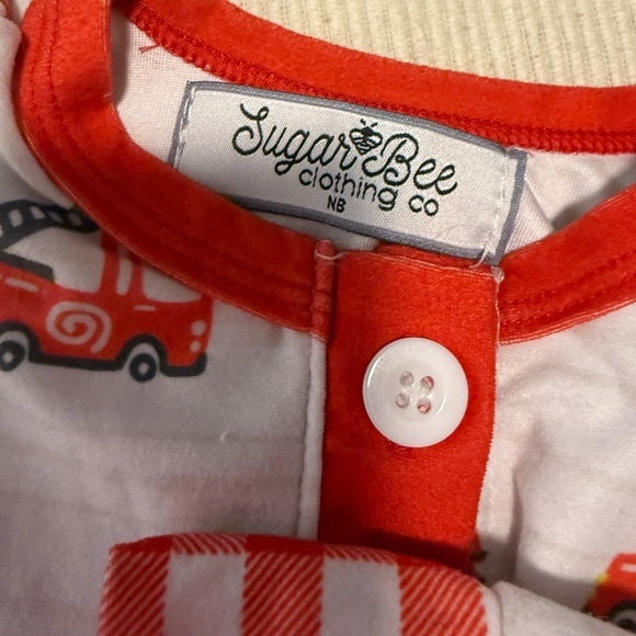 Red and White Footies One Piece with Gingham Cuffs NB - Picture 5 of 5